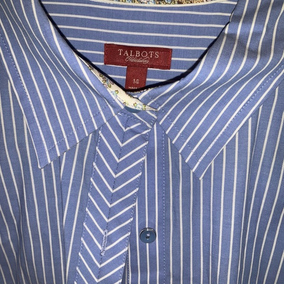 Talbot’s—Button-Down Collared Shirt, 14, Blue/White Striped, 3/4 Length Sleeves - Picture 3 of 3